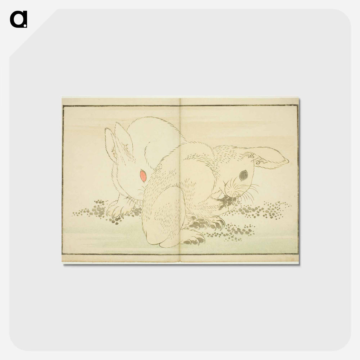 アートポストカード-Hokusai's Two Rabbits - 葛飾 北斎 Postcard.