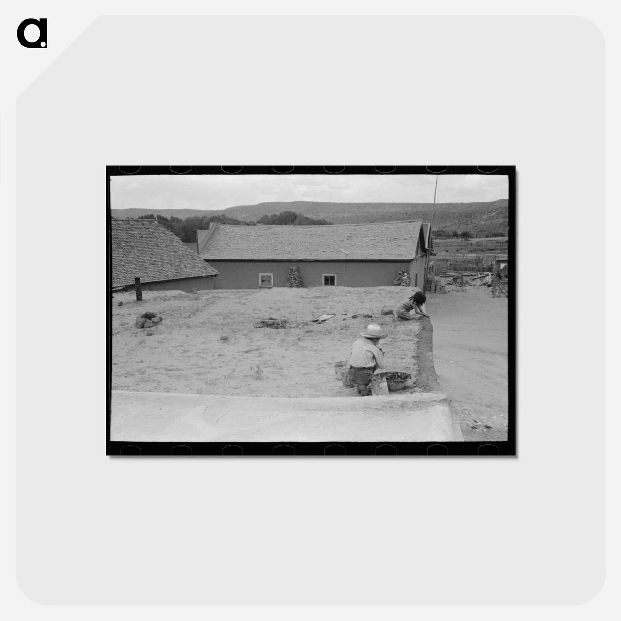 アートポストカード-Adobe House Replastering
 - ラッセル リー Postcard.