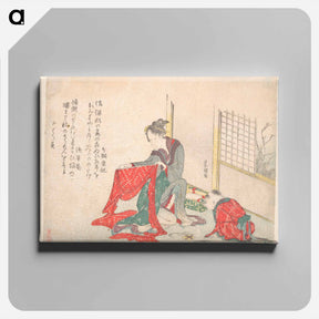 アートパネル-Woman Folding Cloth - 葛飾 北斎 Canvas.