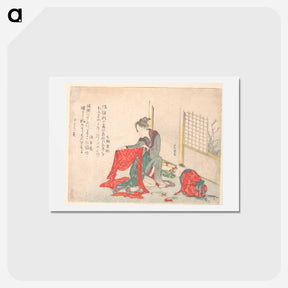 アートポストカード-Woman Folding Cloth - 葛飾 北斎 Postcard.