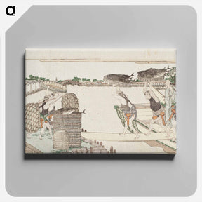 アートパネル-Unloading Bonito for Market - 葛飾 北斎 Canvas.