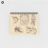 Four sketches of birds and one design for a grotesque mask - 葛飾 北斎 Memo.