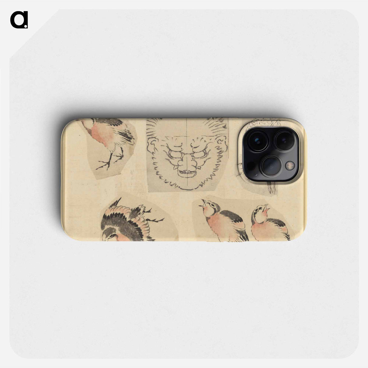 Four sketches of birds and one design for a grotesque mask - Katsushika Hokusai Phone Case.