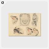 アートポストカード-Four sketches of birds and one design for a grotesque mask - 葛飾 北斎 Postcard.