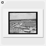 General view of one end of camp showing three units of the camp, each with its sanitary building. - Dorothea Lange Poster.