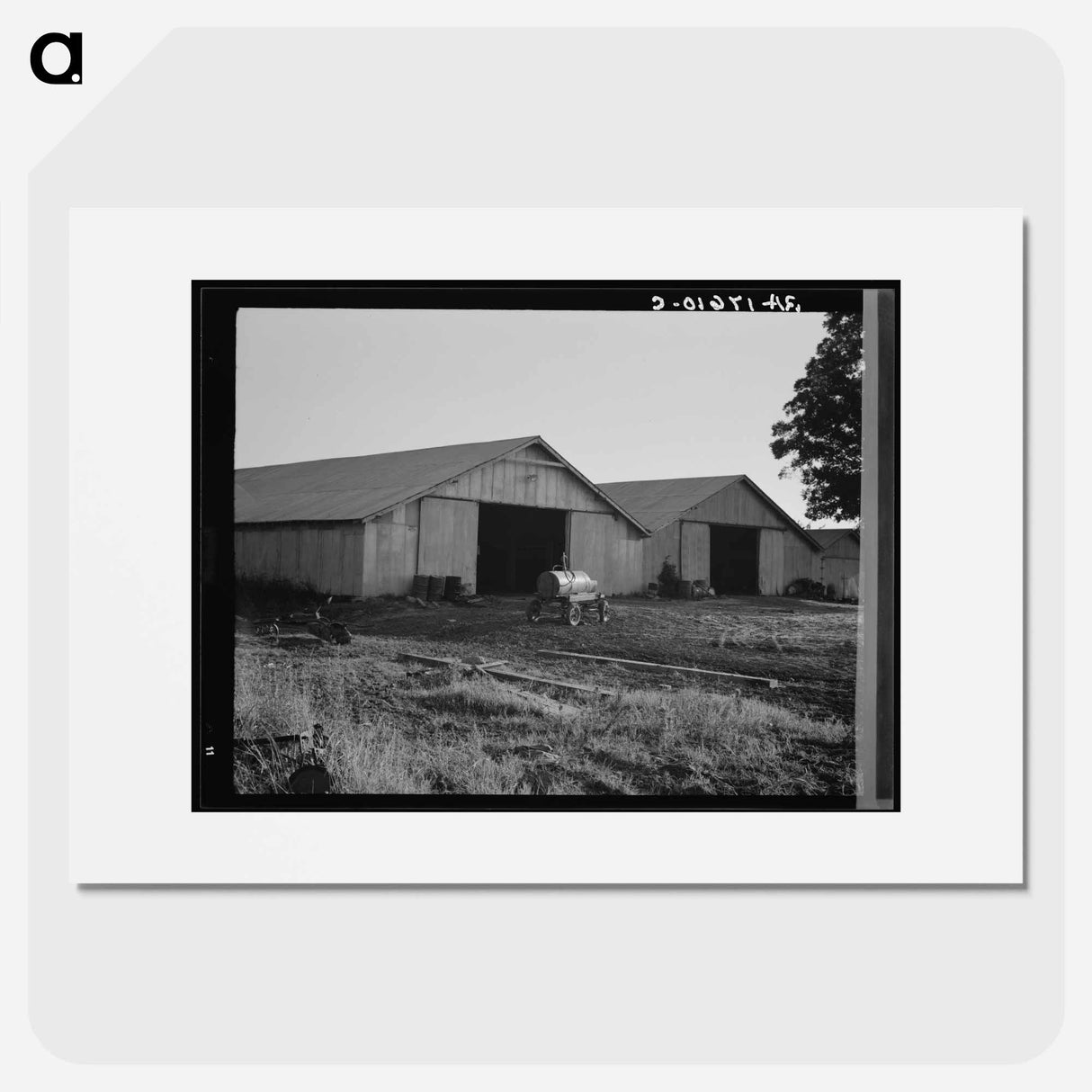 Tractor garage at the Aldridge Plantation near Leland, Mississippi - Dorothea Lange Poster.