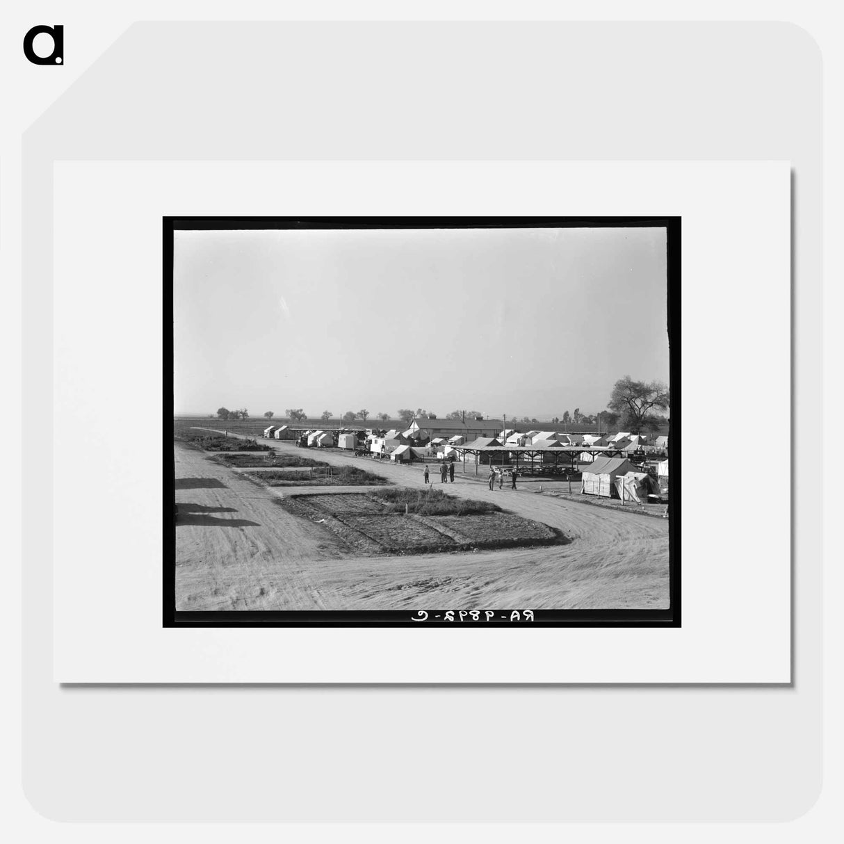 View of Kern County migrant camp showing community garden plots - ドロテア ラング Poster.