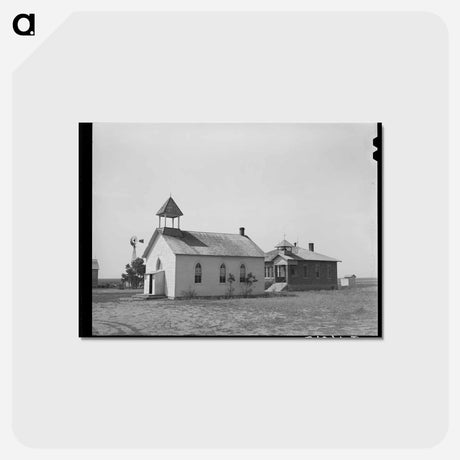 アートポストカード-Sheridan County School and Church
 - ラッセル リー Postcard.