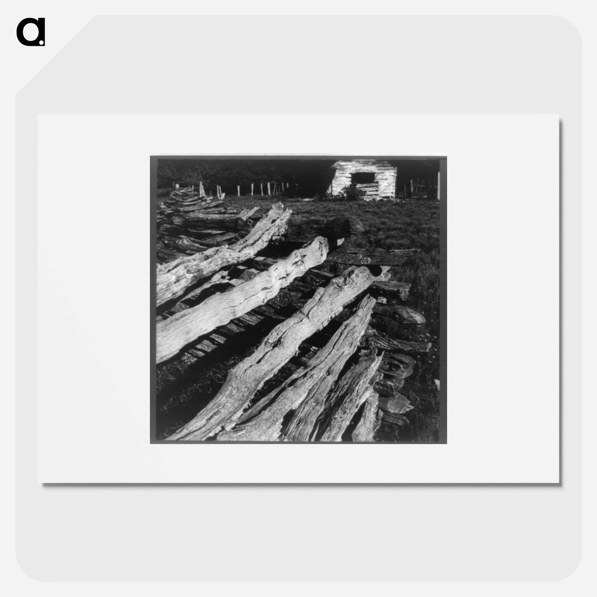 North central Arkansas, along US 62. Split-log fence. Sourced from the Library of Congress. - Dorothea Lange Poster.