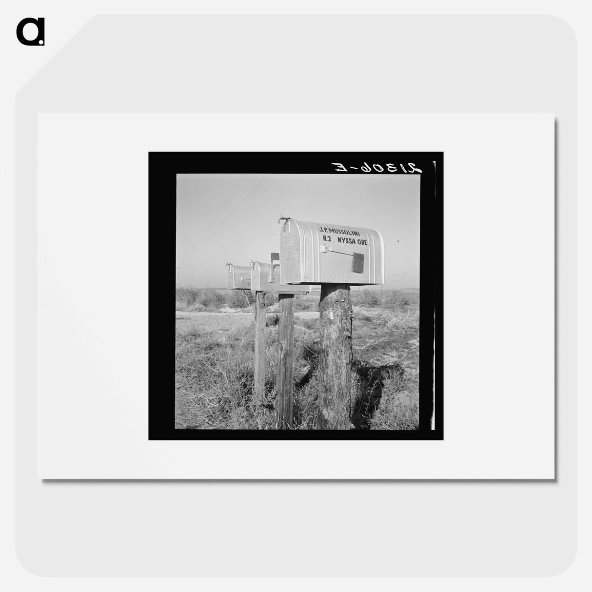 Mailboxes of new settlers on the bench lands. Myssa Heights, Malheur County, Oregon. - Dorothea Lange Poster.