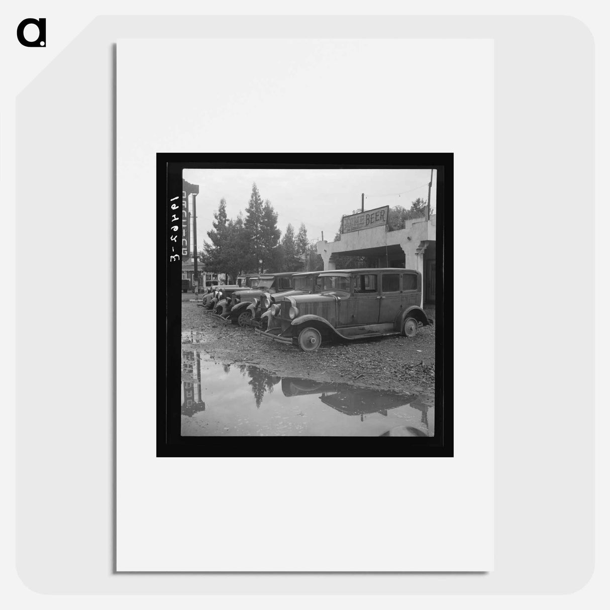 Untitled photo, possibly related to: Roadside used car display on State Highway 17, in season when migrants come into region for pea-picking. Santa Clara County, California - ドロテア ラング Poster.