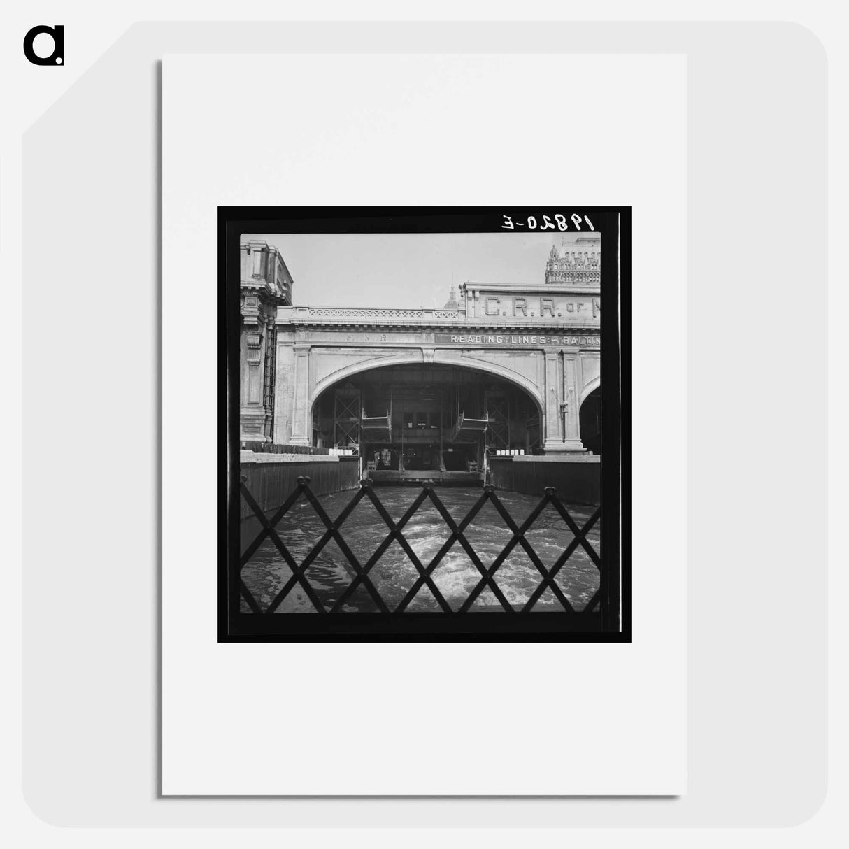 Ferry slip seen from ferry which transports passengers across the Hudson River by bus to trains on the Jersey side. New York City. Sourced from the Library of Congress. - ドロテア ラング Poster.