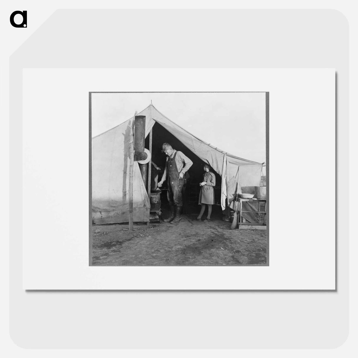 Supper time in Farm Security Administration (FSA) migratory emergency camp for workers in the pea fields - Dorothea Lange Poster.