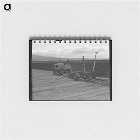 アートメモ帳-Sugar beet field showing tractor with plowshare attached and operator - ドロテア ラング Memo.