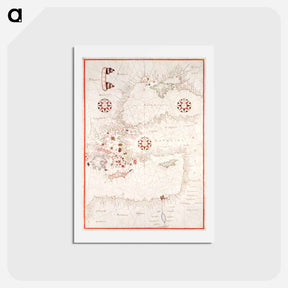 アートポストカード-Portolan atlas of the Mediterranean Sea, western Europe, and the northwest coast of Africa - アンティーク地図 Postcard.