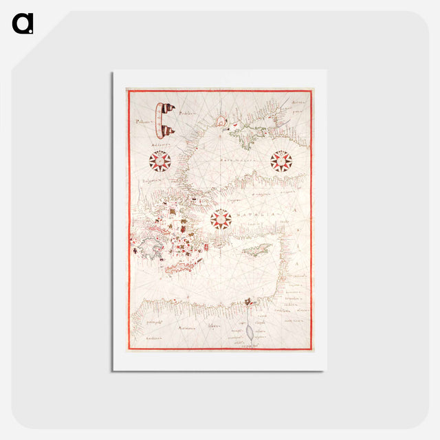 アートポストカード-Portolan atlas of the Mediterranean Sea, western Europe, and the northwest coast of Africa - アンティーク地図 Postcard.