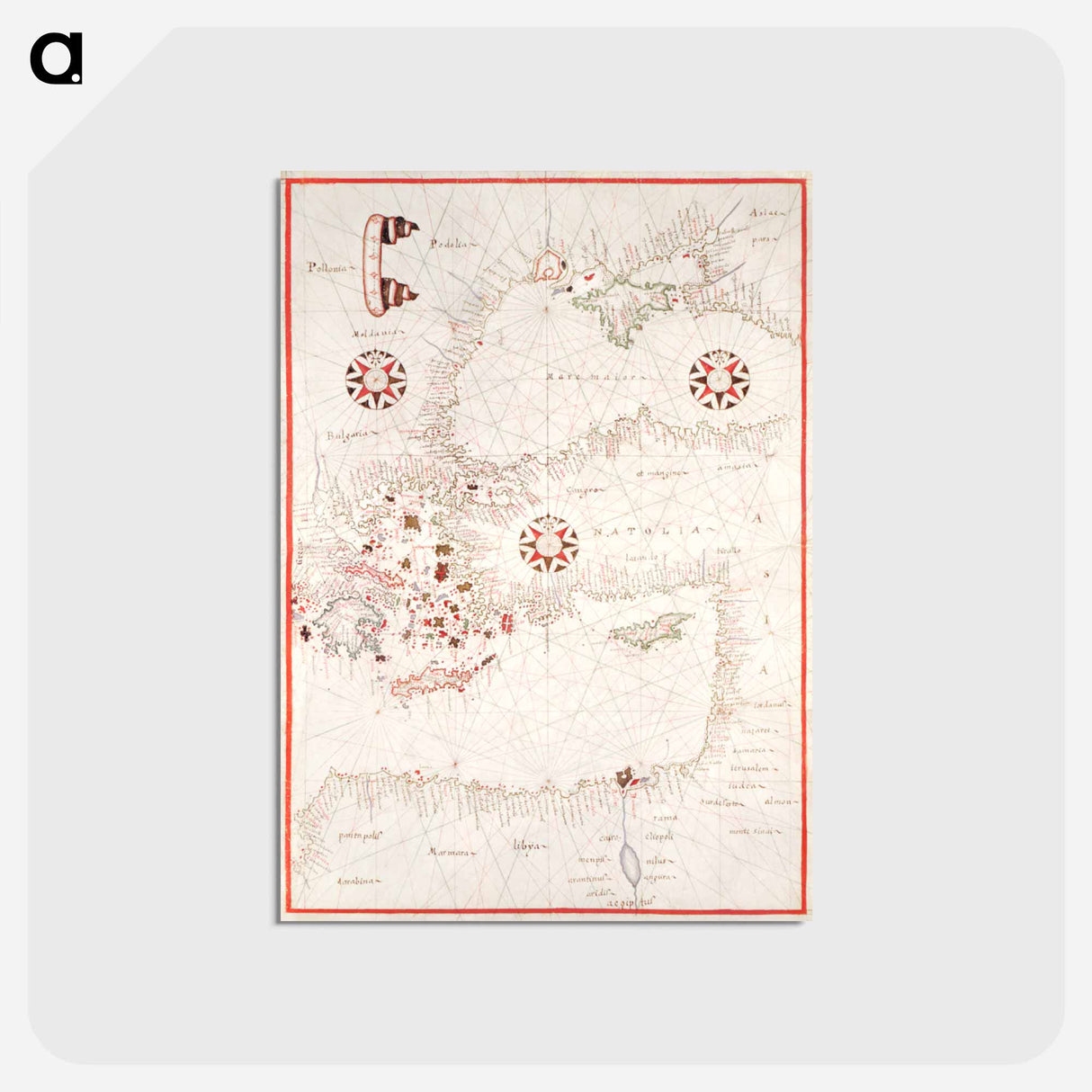 アートポストカード-Portolan atlas of the Mediterranean Sea, western Europe, and the northwest coast of Africa - アンティーク地図 Postcard.
