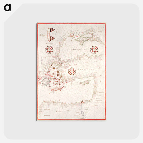 アートポストカード-Portolan atlas of the Mediterranean Sea, western Europe, and the northwest coast of Africa - アンティーク地図 Postcard.