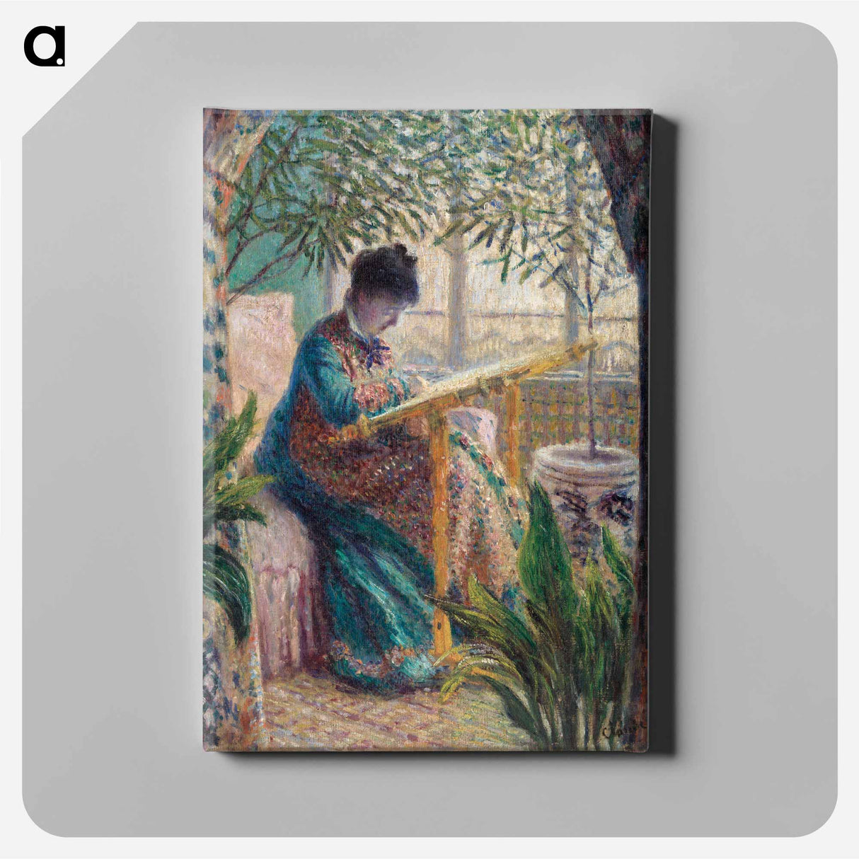 Madame Monet Embroidering - Claude Monet Canvas.