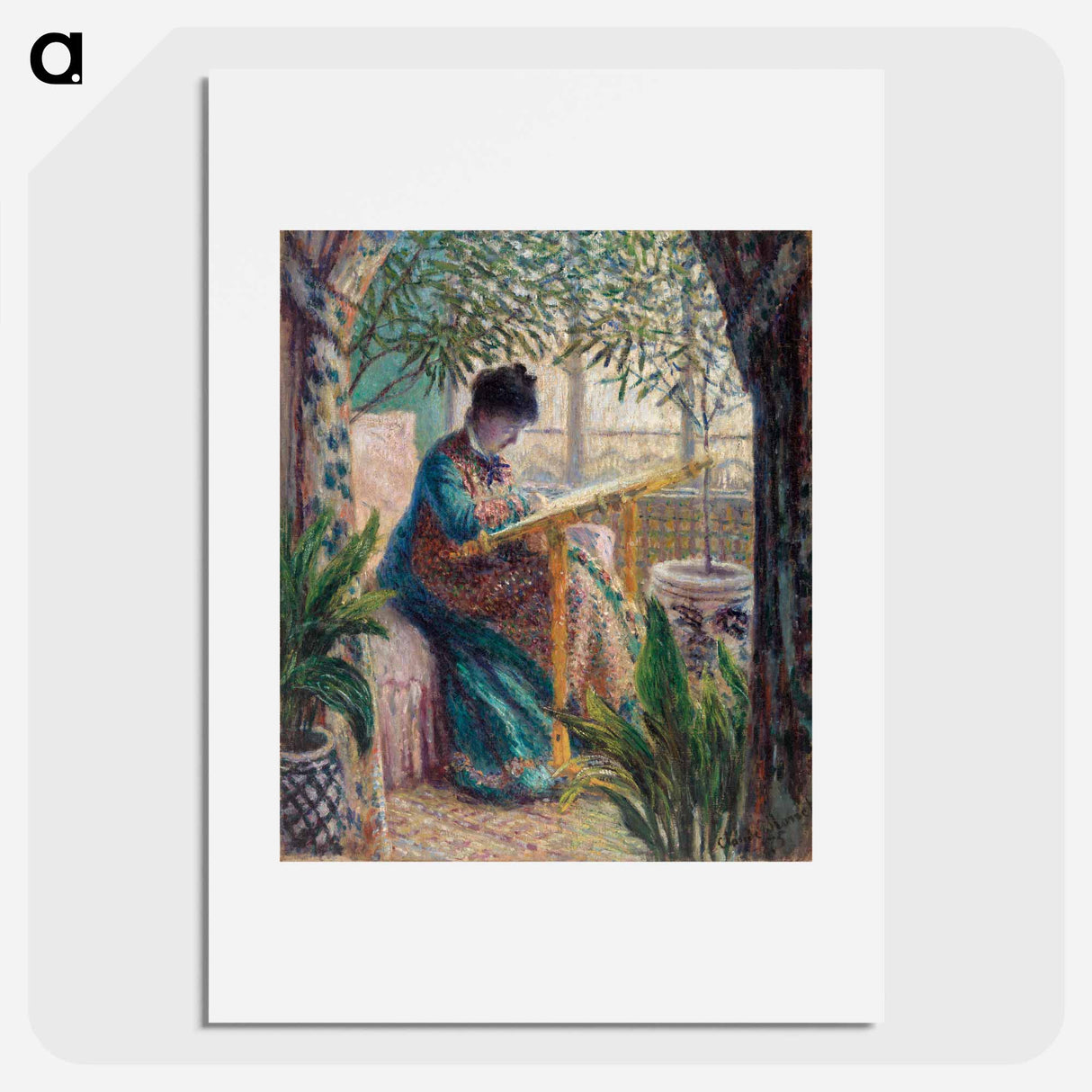 Madame Monet Embroidering - クロード モネ Poster.