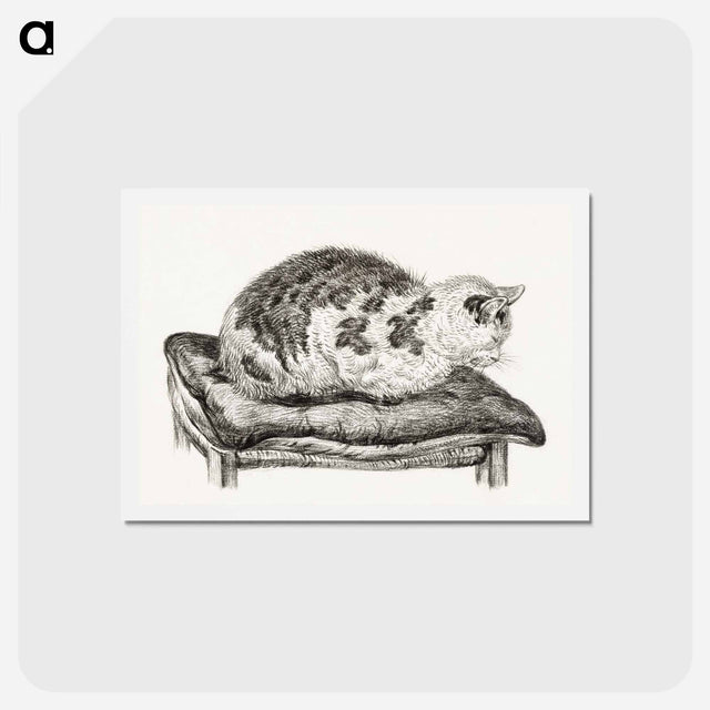 アートポストカード-Lying cat on a pillow - ジャン ベルナール Postcard.
