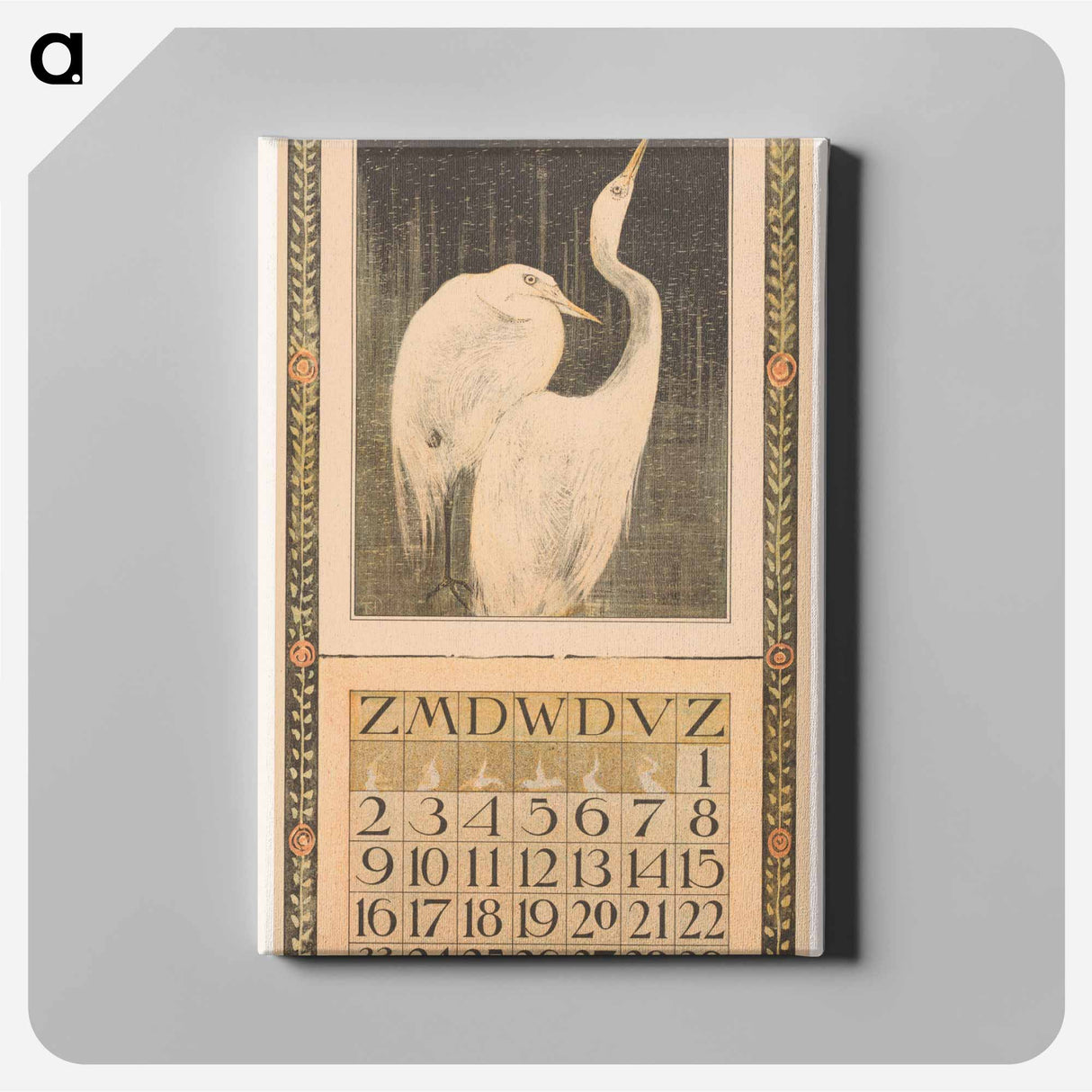 Calendar April with silver reigers - Theo van Hoytema Canvas.