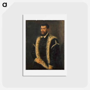 アートポストカード-Portrait of a man with ermine coat - ティツィアーノ ヴェチェッリオ Postcard.