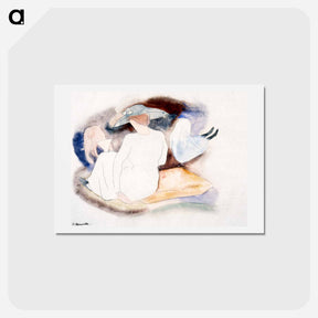 アートポストカード-Woman with Hat and 2 Figures - チャールズ デムス Postcard.