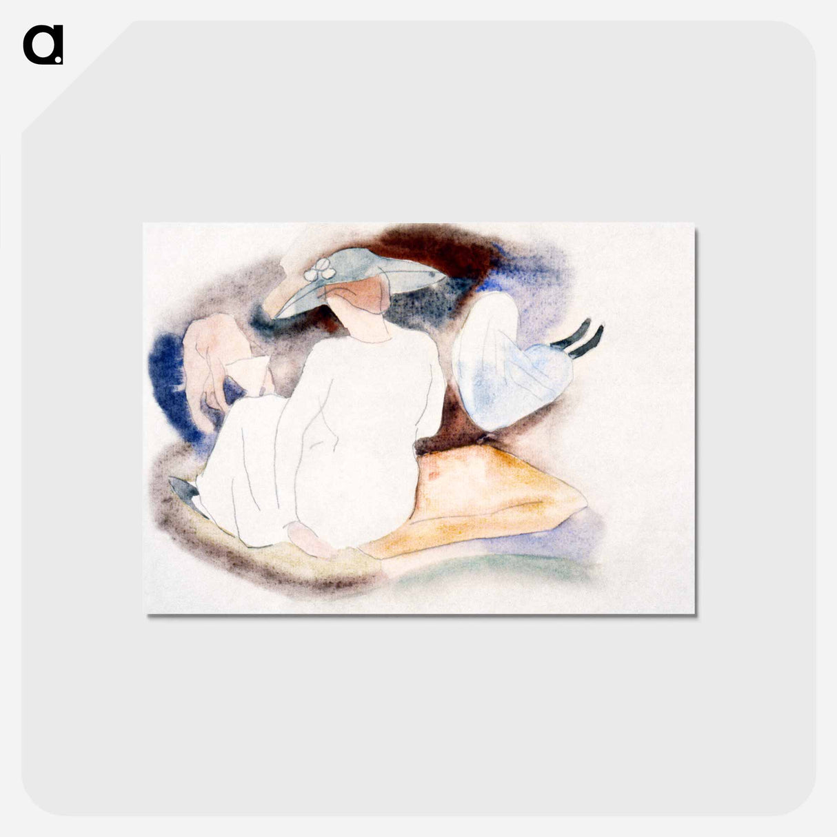 アートポストカード-Woman with Hat and 2 Figures - チャールズ デムス Postcard.