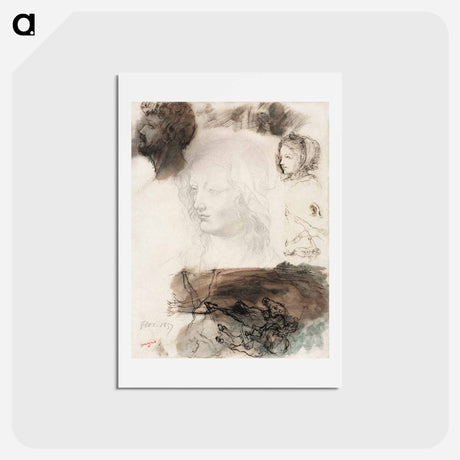 アートポストカード-Sheet of Studies and Sketches - エドガー ドガ Postcard.