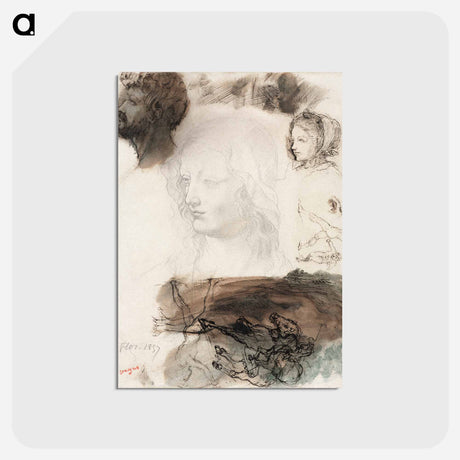 アートポストカード-Sheet of Studies and Sketches - エドガー ドガ Postcard.