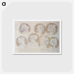 アートポストカード-Studies Of Antique Medallions - ウジェーヌ ドラクロワ Postcard.