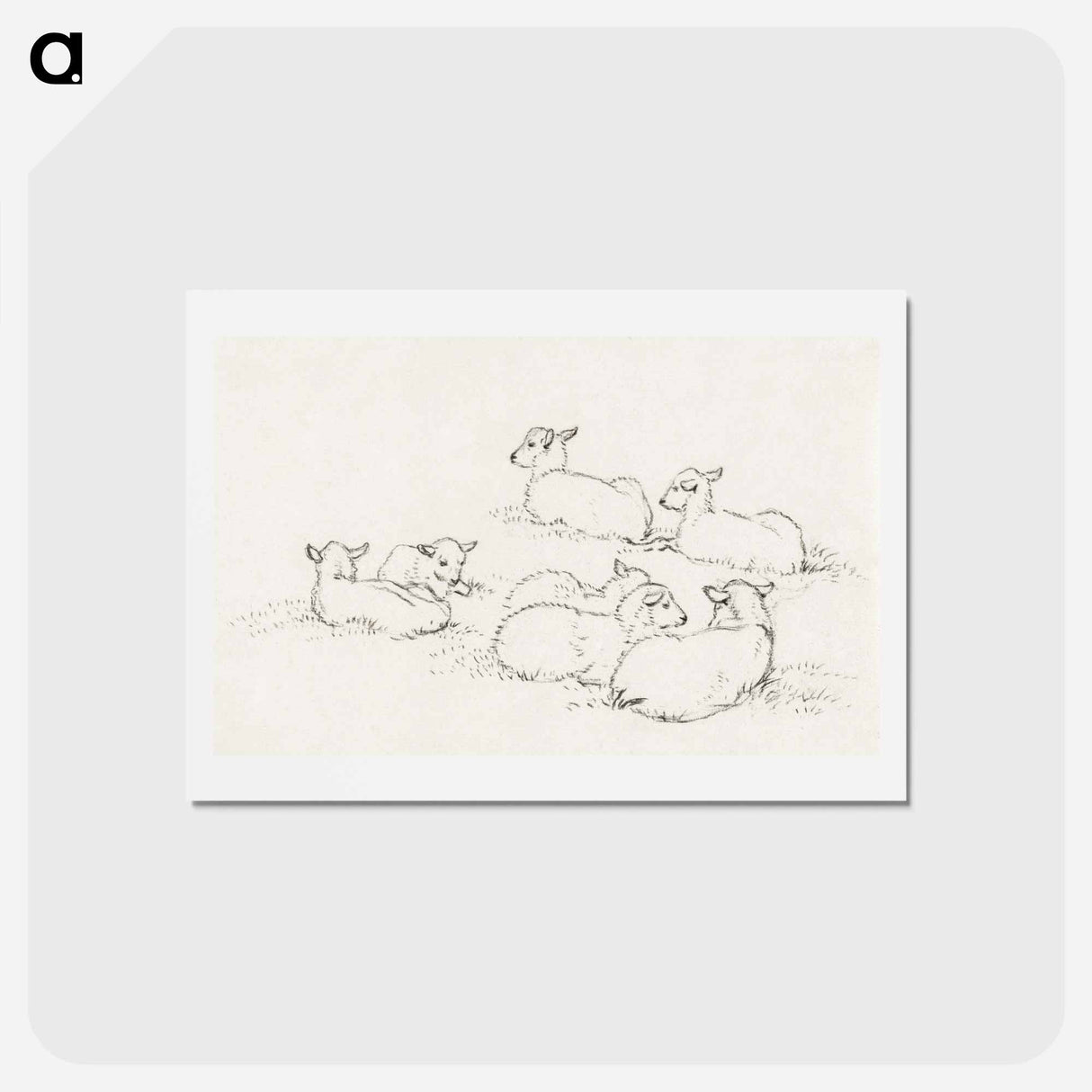 アートポストカード-Six lying lambs - ジャン ベルナール Postcard.