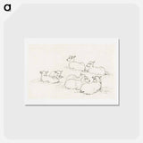 アートポストカード-Six lying lambs - ジャン ベルナール Postcard.