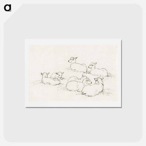 アートポストカード-Six lying lambs - ジャン ベルナール Postcard.