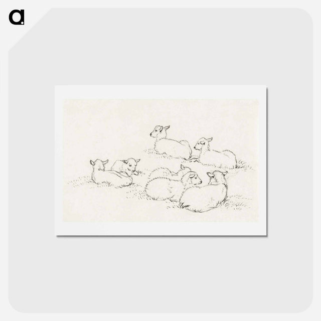 アートポストカード-Six lying lambs - ジャン ベルナール Postcard.