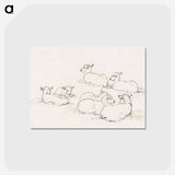 アートポストカード-Six lying lambs - ジャン ベルナール Postcard.