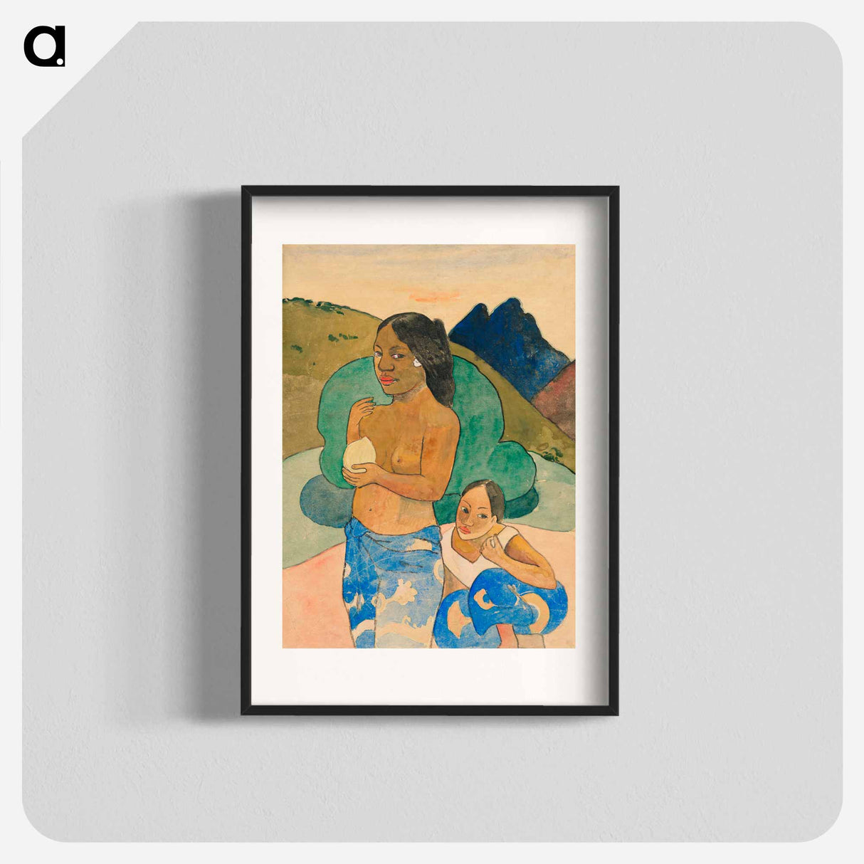 Two Tahitian Women in a Landscape - ポール ゴーギャン Poster.