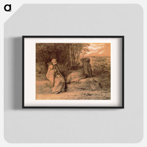 アートポスター-Shepherdesses Seated In The Shade - ジャン フランソワ ミレー Poster.