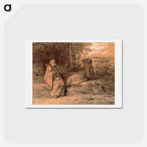 アートポストカード-Shepherdesses Seated In The Shade - ジャン フランソワ ミレー Postcard.