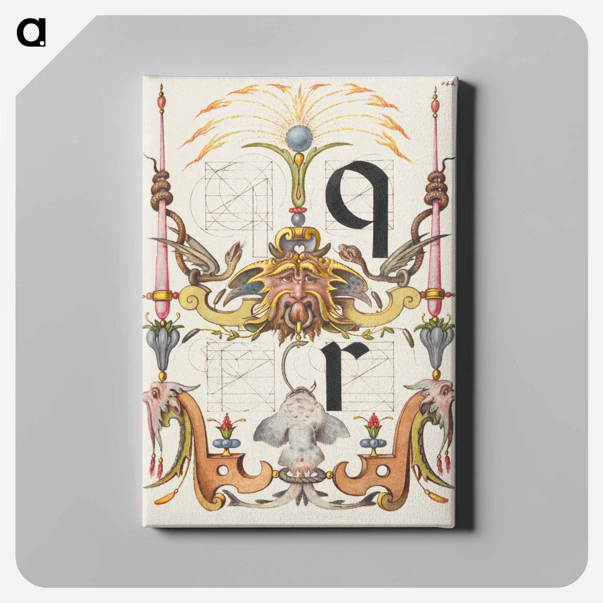 アートパネル-Guide for Constructing the Letters q and r from Mira Calligraphiae Monumenta
 - 書道のお手本 Canvas.
