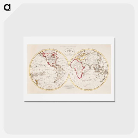 アートポストカード-A Map of the World from the best Authorities - アンティーク地図 Postcard.