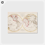 アートポストカード-A Map of the World from the best Authorities - アンティーク地図 Postcard.