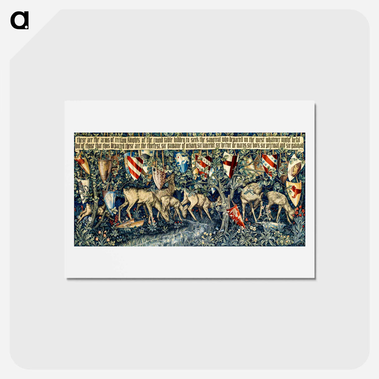 アートポストカード-Quest for the Holy Grail Tapestries: Verdure with Deer and Shields - エドワード バーン ジョーンズ Postcard.