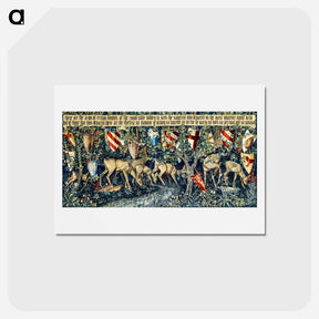 アートポストカード-Quest for the Holy Grail Tapestries: Verdure with Deer and Shields - エドワード バーン ジョーンズ Postcard.