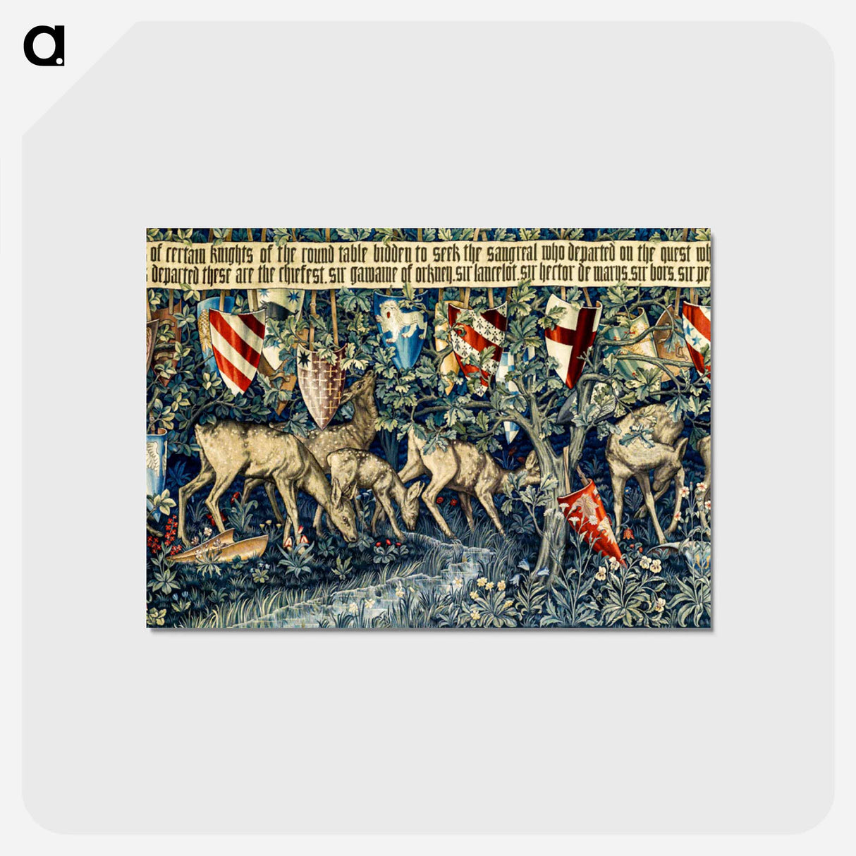 アートポストカード-Quest for the Holy Grail Tapestries: Verdure with Deer and Shields - エドワード バーン ジョーンズ Postcard.