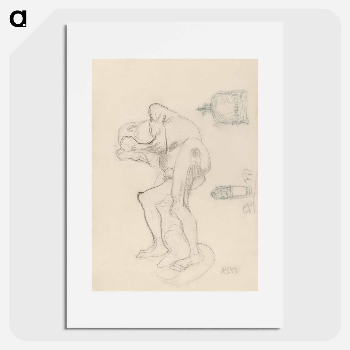 Study of a Nude Old Woman Clenching Her Fists, and Two Decorative Objects - グスタフ クリムト Poster.