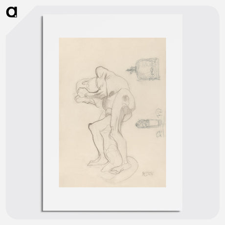 Study of a Nude Old Woman Clenching Her Fists, and Two Decorative Objects - グスタフ クリムト Poster.