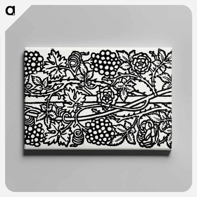 アートパネル-Love is Enough–Upright Border or Sidepiece with Roses and Vines with Bunches of Grapes entwined around a Pole - ウィリアム モリス Canvas.