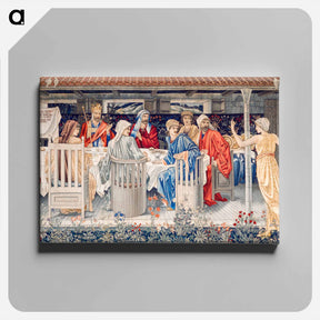 アートパネル-Quest for the Holy Grail Tapestries: Panel 1: Knights of the Round Table Summoned to the Quest by the Strange Damsel - エドワード バーン ジョーンズ Canvas.